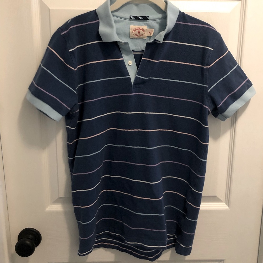Brooks Brothers Red Fleece polo shirt. Sz. M. Blue with multicolored stripes
